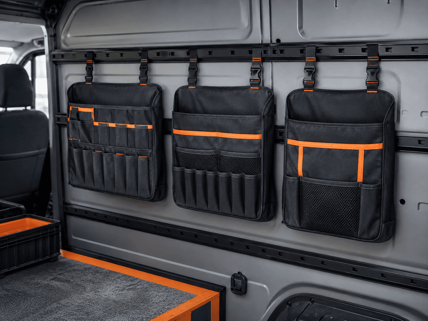 Wall-Hang Tool Pouch Set shown as an unbranded no-drill van storage product